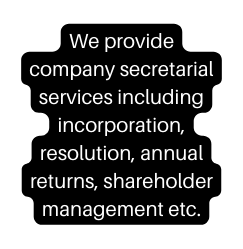 We provide company secretarial services including incorporation resolution annual returns shareholder management etc